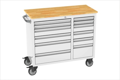 RETTER Workstation Edelstahl 12 Schubladen Massivholz-Werkba