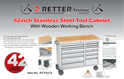 RETTER Workstation Edelstahl 12 Schubladen Massivholz-Werkba