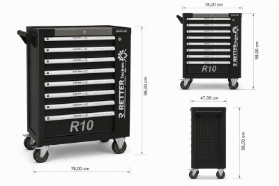 RETTER Werkzeugwagen 8 Schubladen inkl. Werkzeugset Black Ed