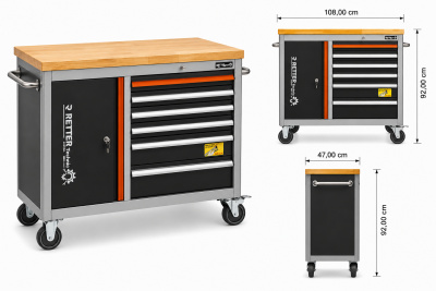 RETTER Werkstattwagen Workstation 6 Schubladen Massivholzpla