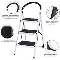 HAUSMARKT 3-Stufen-Stahlleiter – Klappbare Trittleiter mit Handgriff & rutschfesten Trittflächen, 110x46x70,5 cm, 150 kg belastbar