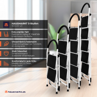 HAUSMARKT 3-Stufen-Stahlleiter – Klappbare Trittleiter mit Handgriff & rutschfesten Trittflächen, 110x46x70,5 cm, 150 kg belastbar