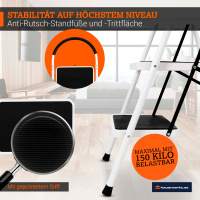 HAUSMARKT 3-Stufen-Stahlleiter – Klappbare Trittleiter mit Handgriff & rutschfesten Trittflächen, 110x46x70,5 cm, 150 kg belastbar