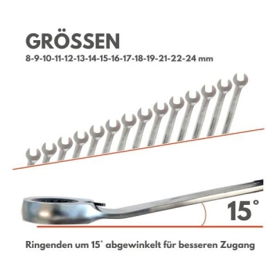 RETTER Ratschenschlüssel-Satz 15-tlg. 8-24 mm 15° a