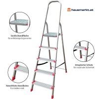 HAUSMARKT Haushaltsleiter 5-Stufen-Aluleiter – Stehleiter mit Sicherheitsbügel Plattformhöhe: 98cm 150kg belastbar