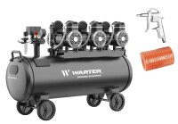 Flüsterkompressor 100 L mit Spiralschlauch-Pistolen-Set - WARTER WC100 Pro