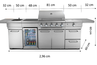 Outdoorküche freistehend mit Gasgrill, Spüle und K
