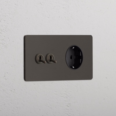 Grove 2x Kipphebel und SchuKo-Steckdose Typ F Zweifachrahmen