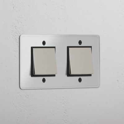 Kew Wippschalter 2x Zweifachrahmen Transparent Nickel schwar