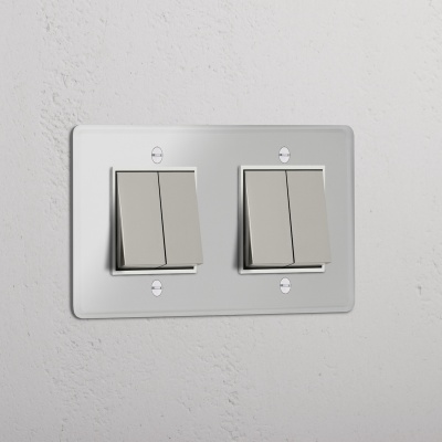 Kew Wippschalter 4x Zweifachrahmen Transparent Nickel wei&sz