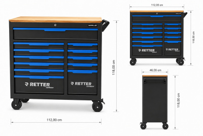 RETTER Werkzeugwagen 12 Schubladen inkl. 338-tlg. Werkzeugse