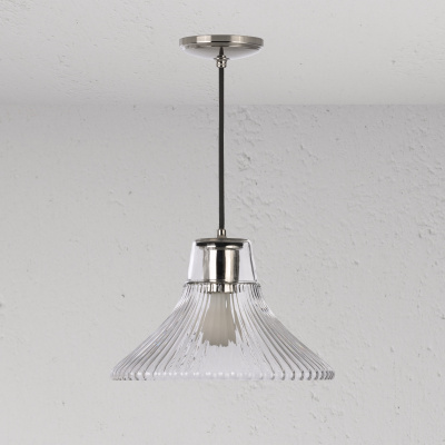 Hammersmith Hängende Deckenleuchte Riffelglas Nickel E2