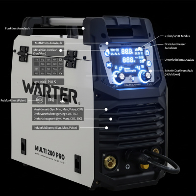 WARTER MULTI-200 PRO 6-in-1 Kombigerät 200 A MIG MMA TI
