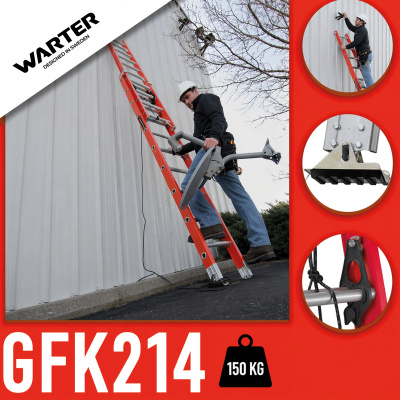 WARTER GFK214 Glasfaser-Ausziehleiter 2x14 Stufen 7,74 m 2