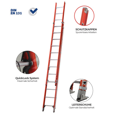 WARTER GFK214 Glasfaser-Ausziehleiter 2x14 Stufen 7,74 m 5