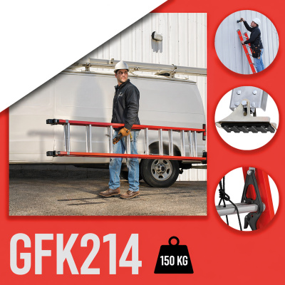 WARTER GFK214 Glasfaser-Ausziehleiter 2x14 Stufen 7,74 m 7