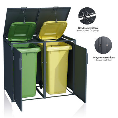 Premium Mülltonnenbox 2er 240 L verzinkter Stahl Soft-C
