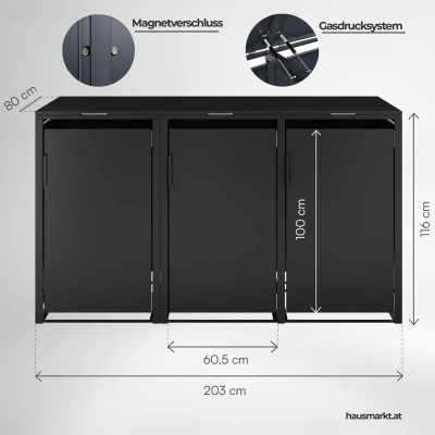 Premium Mülltonnenbox 3er 240 L verzinkter Stahl Soft-C