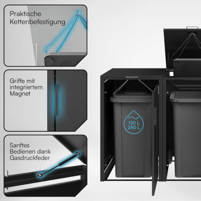 Premium Mülltonnenbox 3er 240 L verzinkter Stahl Soft-C