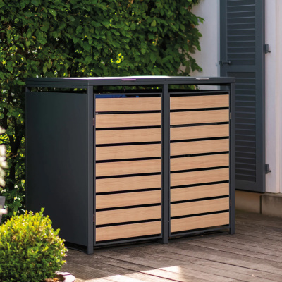 Eiche Mülltonnenbox 2er 240 L Anthrazit Holzoptik Soft-