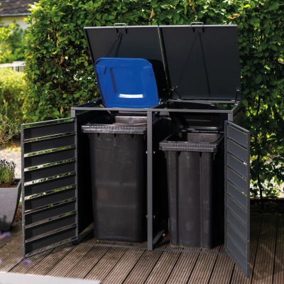 Eiche Mülltonnenbox 2er 240 L Anthrazit Holzoptik Soft-