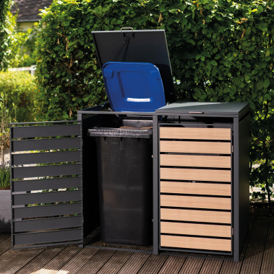 Eiche Mülltonnenbox 2er 240 L Anthrazit Holzoptik Soft-