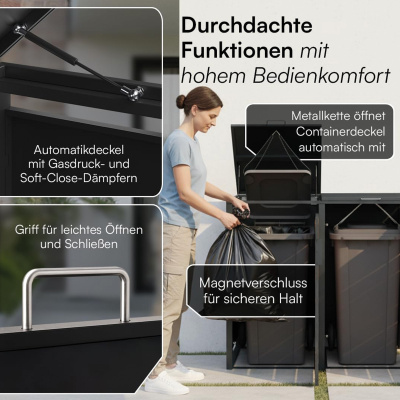 Eiche Mülltonnenbox 2er 240 L Anthrazit Holzoptik Soft-