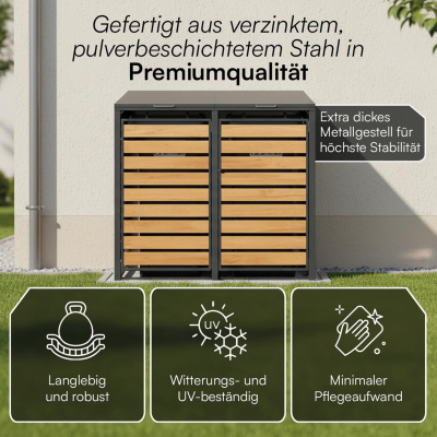 Eiche Mülltonnenbox 2er 240 L Anthrazit Holzoptik Soft-