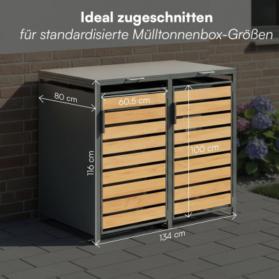 Eiche Mülltonnenbox 2er 240 L Anthrazit Holzoptik Soft-