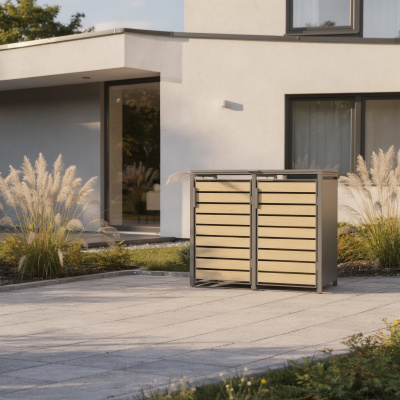 Mülltonnenbox Eiche  2er 240 L Anthrazit Holzoptik Soft