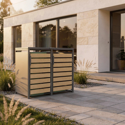 Mülltonnenbox Eiche  2er 240 L Anthrazit Holzoptik Soft