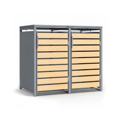 Mülltonnenbox Eiche  2er 240 L Anthrazit Holzoptik Soft