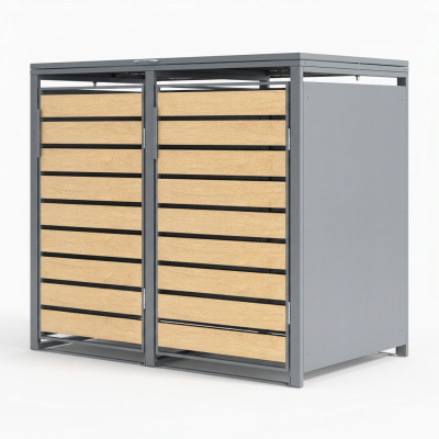 Mülltonnenbox Eiche  2er 240 L Anthrazit Holzoptik Soft