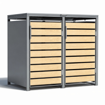 Mülltonnenbox Eiche  2er 240 L Anthrazit Holzoptik Soft