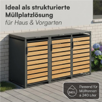 Eiche Mülltonnenbox 3er für 3×240L, Stahl an