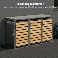 Eiche Mülltonnenbox 3er für 3×240L, Stahl an