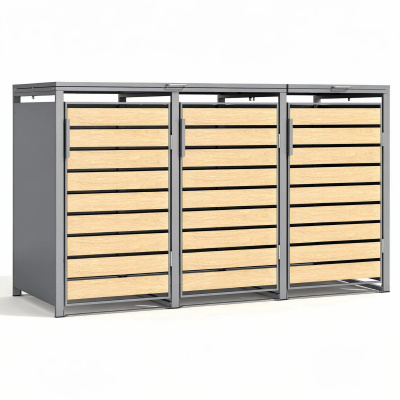 Mülltonnenbox Eiche 3er 240 L Anthrazit Stahl Holzoptik