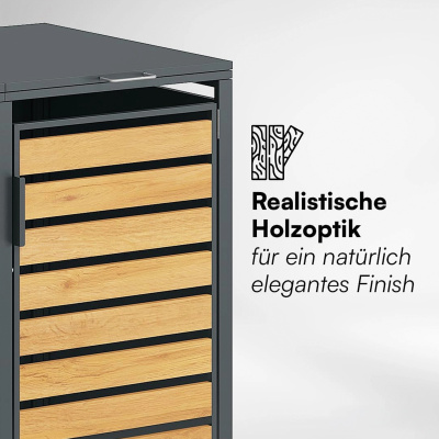 Mülltonnenbox Eiche 3er 240 L Anthrazit Stahl Holzoptik