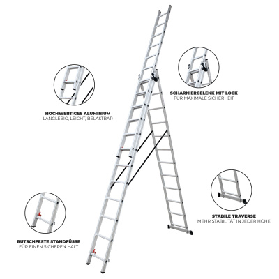 Kombileiter Aluminium 3x13 Mehrzweckleiter 9,24 m 150 kg - h